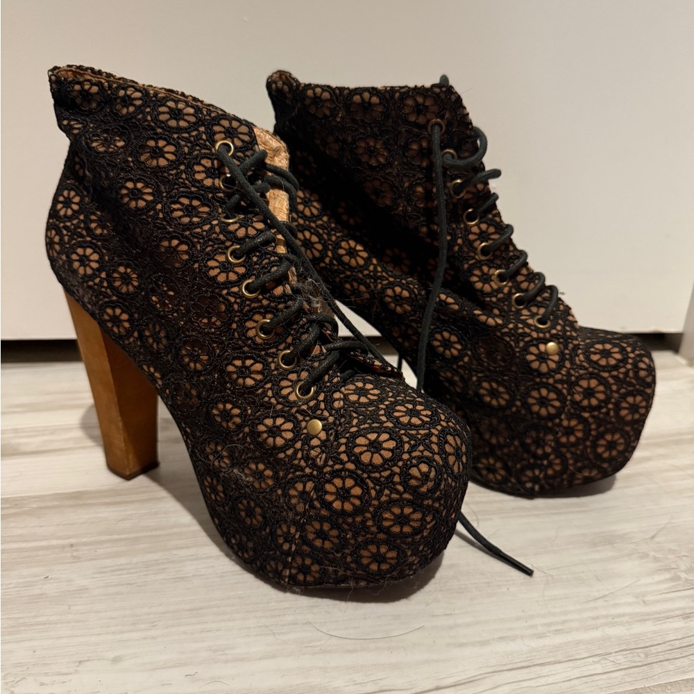 Black Lace Platform Ankle Boots
